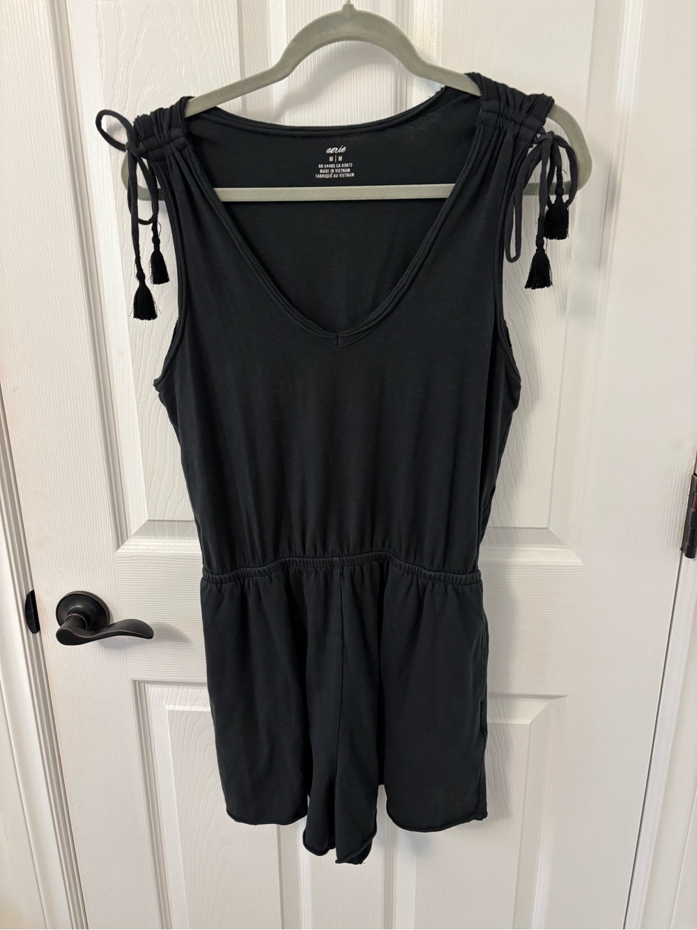 NWOT AERIE CHARCOAL Sleeveless Romper with Tassel Tie Straps